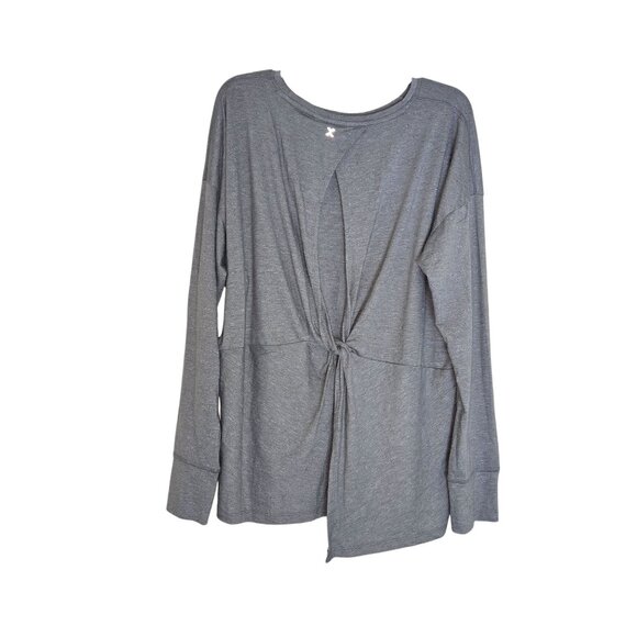 Xersion Gray Long Sleeve Knot Front Pullover Top Women’s Loose Fit - Picture 2 of 14